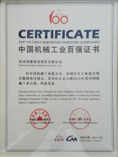 喜讯：九游体育(中国)官方网站智能再次荣登2016年度中国机械百强企业