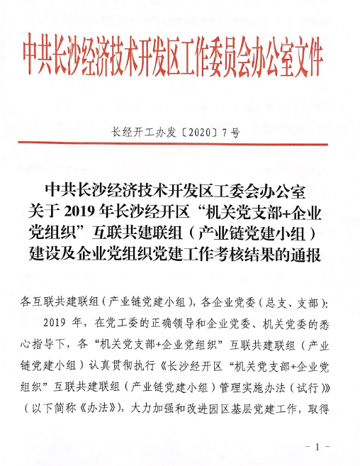 打造混合所有制企业党建标杆 ——九游体育(中国)官方网站智能党委获评2019年长沙经开区企业党组织党建工作考核“优秀”等